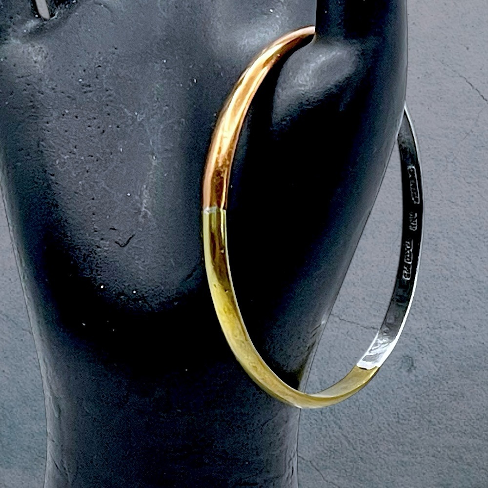 Designer Taxco Sterling Silver Yellow and Rose Gold Tri Color Bangle Bracelet